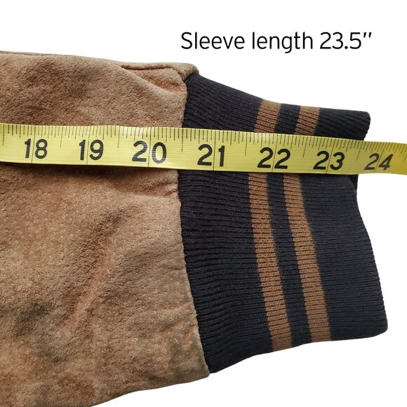 Route 66 Vintage Y2K 90s Suede Genuine Leather Varsity Bomber Jacket Black Tan L - Picture 15 of 16